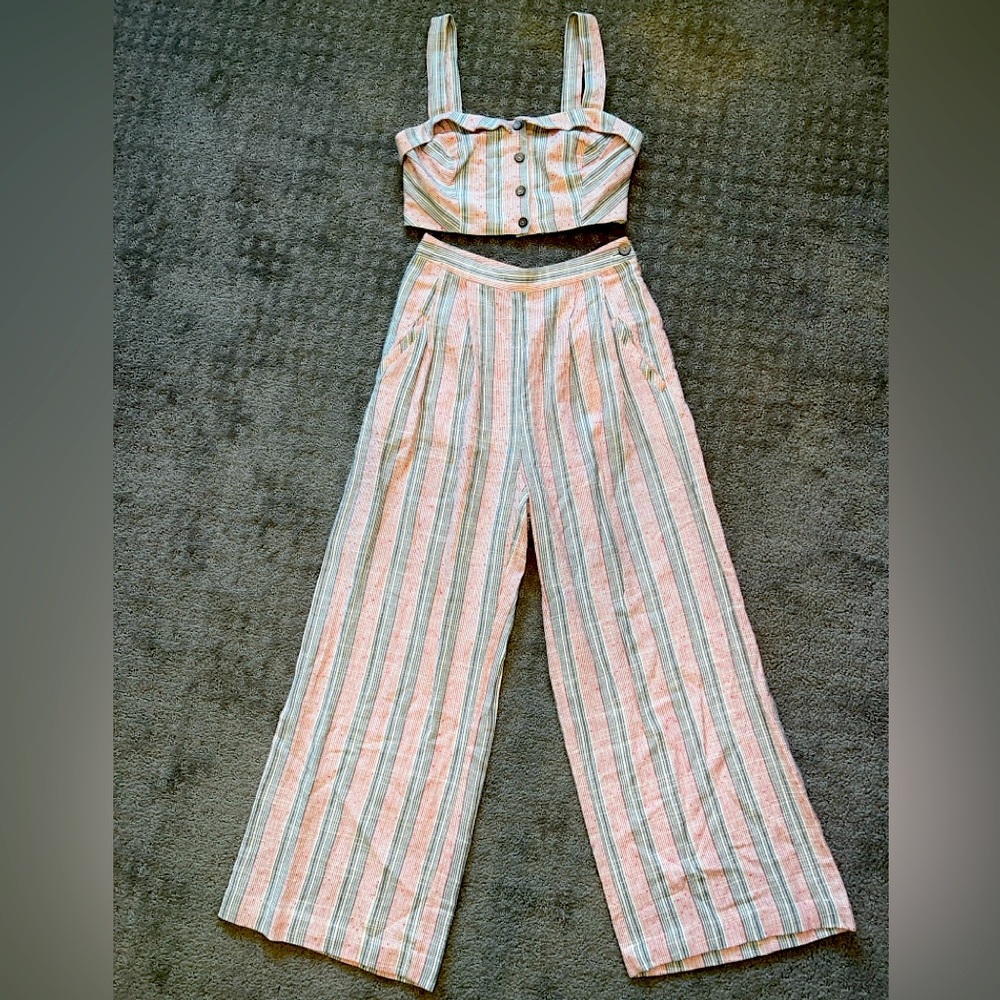 Free People Pink and White Wide Leg Jumpsuit